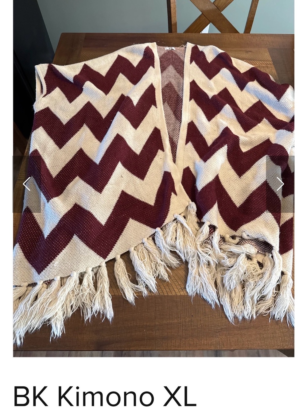 BK Kimono Poncho in Burgundy and Cream Chevron